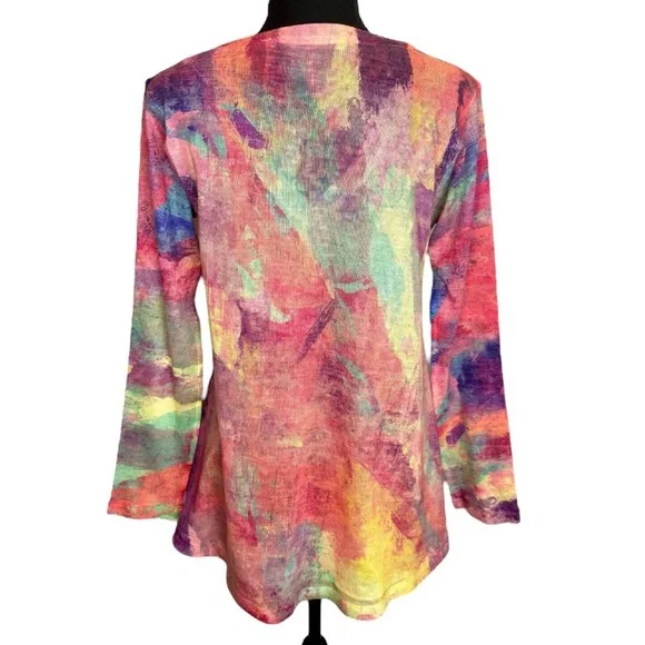 Soft Surroundings Plein De Couleurs Abstract Watercolor Print Knit Top Size S - Picture 2 of 7